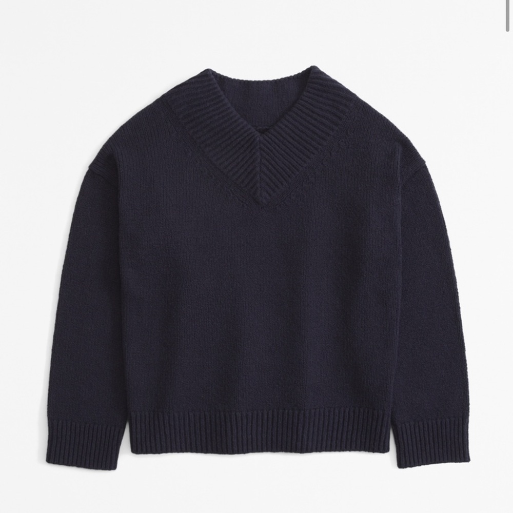 Abercrombie & Fitch Dark Indigo Textural V-Neck Sweater.
